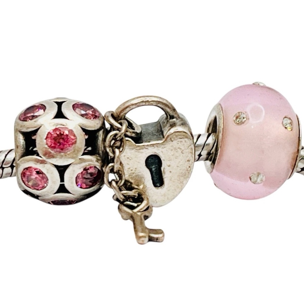 VTG Euro Charms Pink Stone Silver-925 Lot of 3 Glass Crystals Coquette-Core Cute
